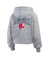 Wear by Erin Andrews Women's Heather Gray Boston Red Sox Speckled Fleece Cropped Full-Zip Hoodie