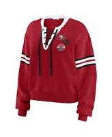 Wear by Erin Andrews Women's Scarlet San Francisco 49ers Lace-Up Pullover Sweatshirt