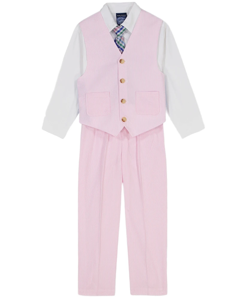 Nautica Toddler and Little Boys 4-Piece Seersucker Vest with Tie Set