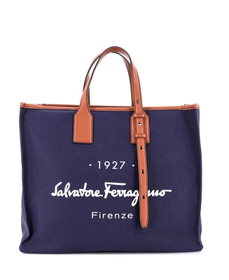 Pre-Owned Salvatore Ferragamo Large 1927 Shopping Tote Canvas with Leather