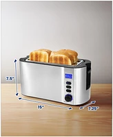 Elite Cuisine 4-Slice Digital, Stainless Steel Long-Slot Toaster