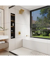 Integrated 2 Function Shower Faucet Set Wall-Mounted Head with Bathtub Spout Rainfall Head, Brushed Gold