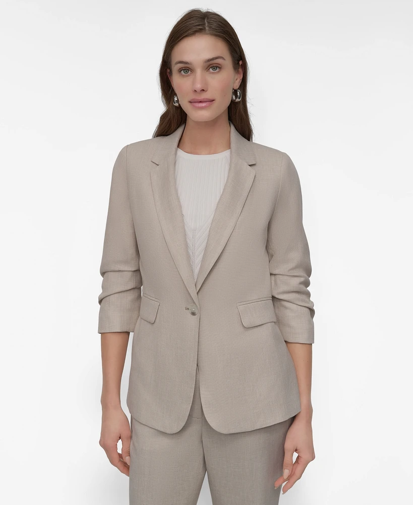 Dkny Women's Basketweave One-Button Ruched-Sleeve Jacket