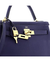 Pre-Owned HERMES Kelly 28 Handbag Blue Togo with Gold Hardware