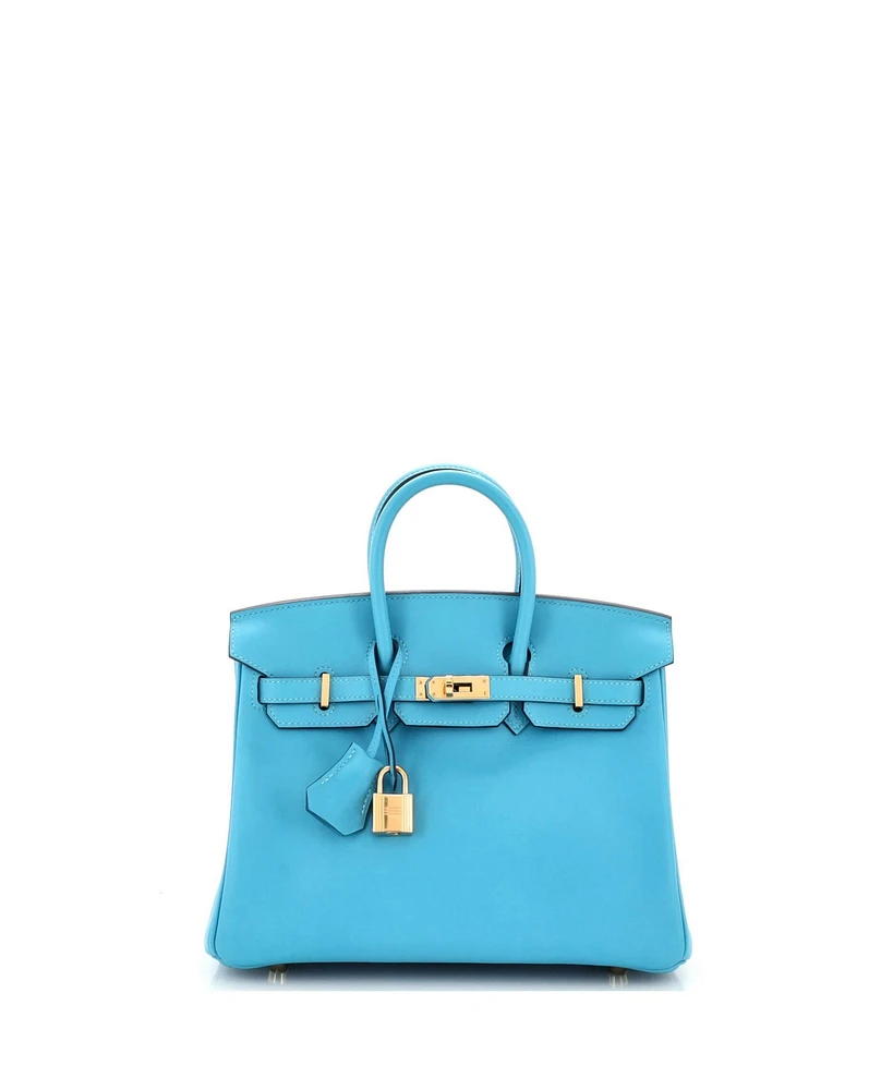 Pre-Owned HERMES Birkin 25 Handbag Blue Swift with Gold Hardware