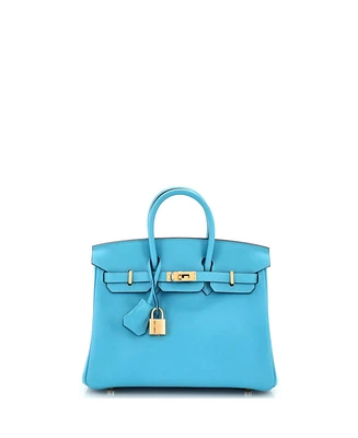 Pre-Owned HERMES Birkin 25 Handbag Blue Swift with Gold Hardware