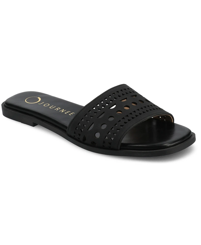 Journee Collection Women's Brodie Perforated Slide Flat Sandals