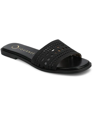 Journee Collection Women's Brodie Perforated Slide Flat Sandals