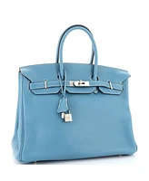 Pre-Owned HERMES Birkin 35 Handbag Blue Clemence with Palladium Hardware