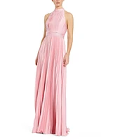 Women's Pleated Sleeveless Halter Gown