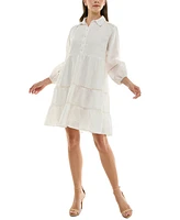 Taylor Women's Ladder-Trim Collared A-Line Dress