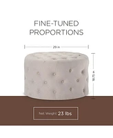 Maven Lane Marcy Traditional Round Ottoman in Dove Fabric Upholstery