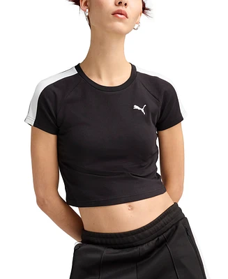 Puma Women's T7 Stripe Crewneck Cropped Baby T-Shirt