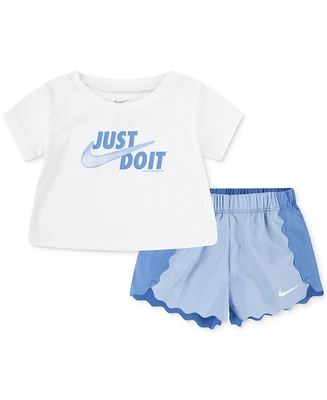 Nike Baby Girls Dri-fit Swoosh Motion T-Shirt & Shorts, 2 Piece Set