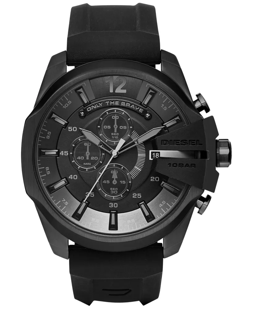 Diesel Men's Chronograph Mega Chief Black Silicone Strap Watch 51x59mm DZ4378