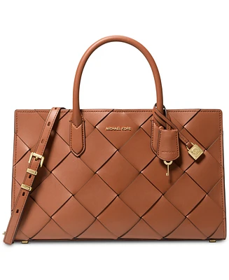 Michael Kors Scarlett Medium Woven Leather East West Satchel