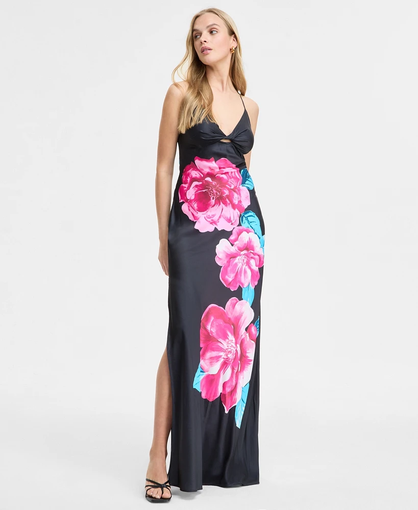 Juniors' Floral Print Sleeveless Column Gown, Created for Macy's