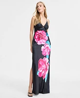 Juniors' Floral Print Sleeveless Column Gown, Created for Macy's
