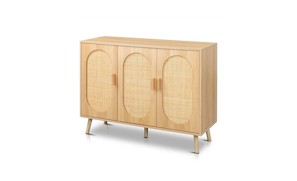 Modern Rattan Shoe Storage Cabinet with 3 Doors and Adjustable Shelves