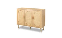 Modern Rattan Shoe Storage Cabinet with 3 Doors and Adjustable Shelves