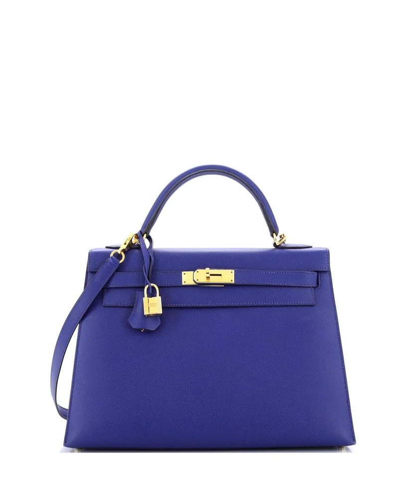 Pre-Owned HERMES Kelly 32 Handbag Blue Epsom with Gold Hardware