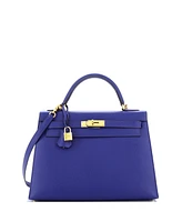 Pre-Owned HERMES Kelly 32 Handbag Blue Epsom with Gold Hardware