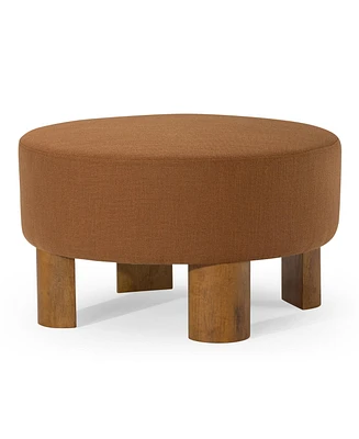 Maven Lane Celia Contemporary Upholstered Ottoman with Refined Brown Wood Finish