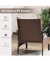 Gymax 5PCS Wicker Patio Furniture Set Rattan Chairs w/ 2-Tier Tempered Glass Side Table