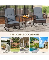 3 Pieces Rocking Bistro Set with 2-Tier Coffee Table