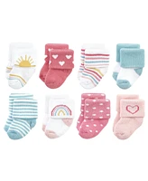 Hudson Baby Cotton Rich Baby Terry Socks 16-Pack, Modern Rainbow, 6-12 Months