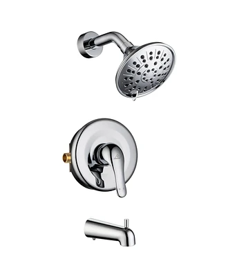 Bathtub Faucet Set, Shower System with Tub Spout 4.84 Inch 3-Spray Bathroom Head, Single-Handle Valve and Trim Kit, Chrome