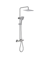 10 Inches Wall Mount Thermostatic Rain Shower System with Handheld and Tub Spout, Brushed Nickel