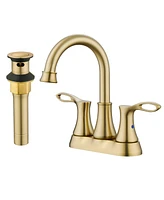 Bathroom Sink Faucet 4 Inch 2 Handle with Pop-up Drain Stopper and Supply Hoses