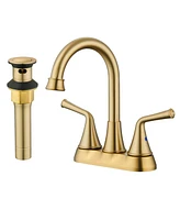 Two Handle Bathroom Faucet with Drain Assembly 4-Inch Centerset Sink 3 Hole Lavatory Vanity Faucets Pop-up Drain, Bru