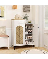 6-Tier Shoe Cabinet with Drawer 6 Removable Shelves Ventilation Openings Metal Legs