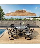10 ft. Outdoor Double Layer Hawaiian Style Market Umbrella in Brown with Base and Crank Tilt