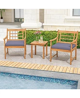 3 Piece Wood Patio Furniture Set with Seat Cushions and Acacia Frame