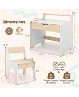 Kids Table and Chair Set with 2 in 1 Detachable Tabletop and Storage-White