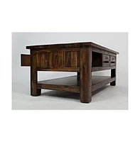 Cannon Valley Distressed Industrial Three Drawer 48" Coffee Table, Distressed Medium Brown