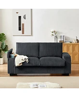 71" Loveseat Small Sofa Plush Corduroy Fabric Square Storage Armrest Usb port