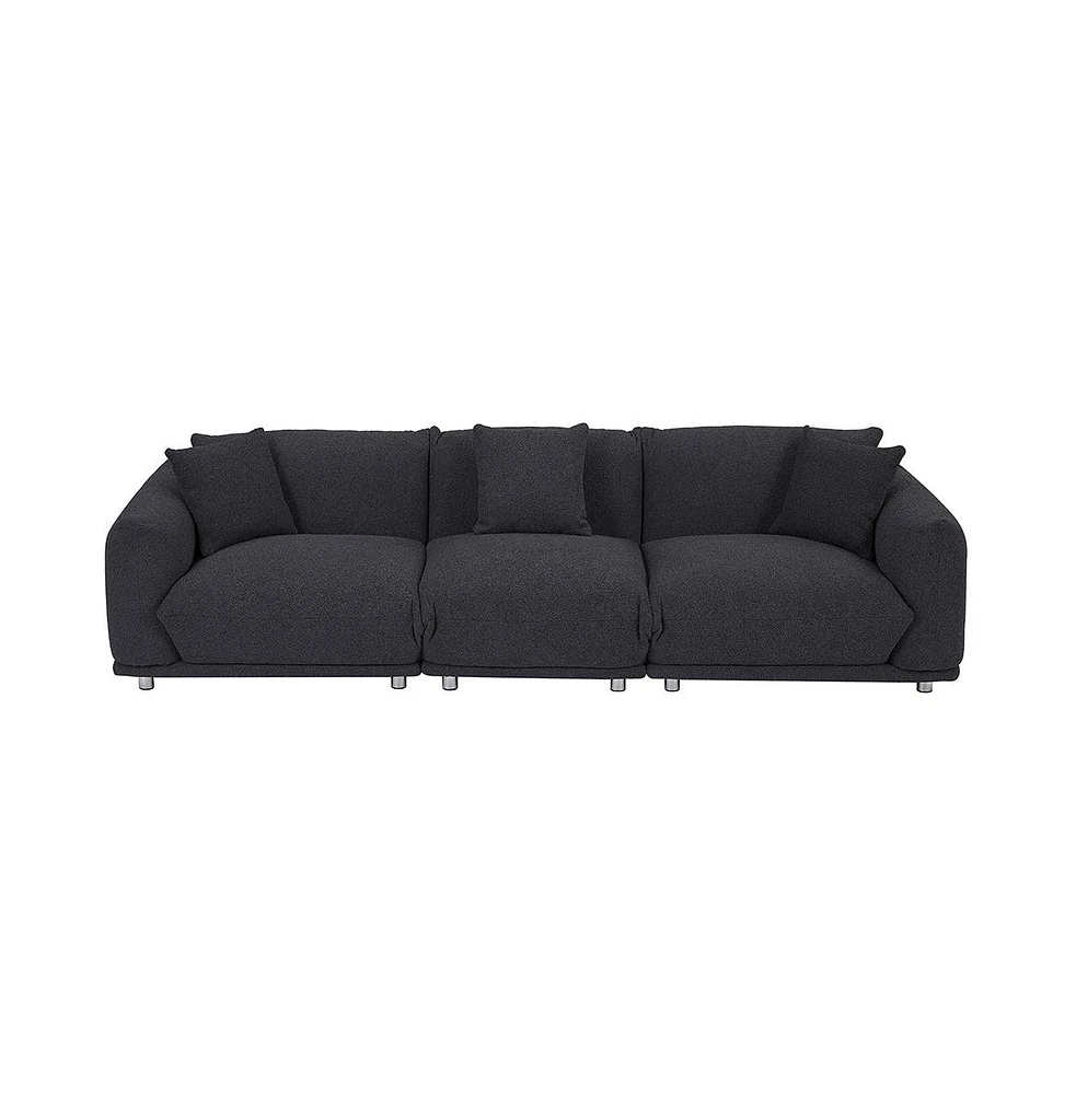 Originality Shapes Black Lambswool Sherpa 4 Seater Sofa With Metal Legs, Solid Wood Frame Couch with 3 Pillows, Linear and Modular Version Design, Pos