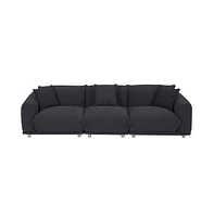 Originality Shapes Black Lambswool Sherpa 4 Seater Sofa With Metal Legs, Solid Wood Frame Couch with 3 Pillows, Linear and Modular Version Design, Pos