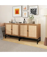 Storage Cabinet Set of 2 Storage Cabinet with 2 Rattan Doors Adjustable Shelves Cabinet Sideboard Cabinet Bedroom Dressers