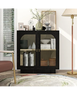 Storage Cabinet with Acrylic Door for Living Room 2 Door Storage Cabinet Sideboard Cabinet Entryway Cabinet, Black