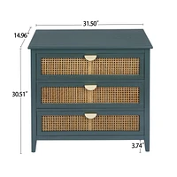 3 Drawer Storage Cabinet Rattan Dressers Chest of Drawers Entryway Cabinet Bedside Table Dresser for Bedroom Living Room