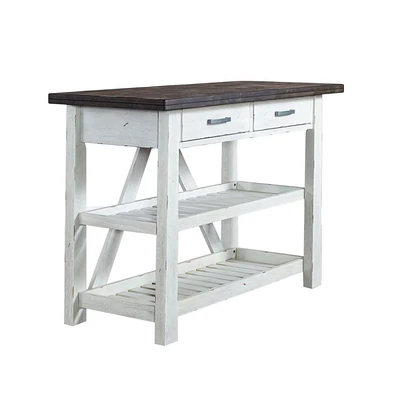 Farmhouse Server in Two Tone White w/ Wood Tone Top