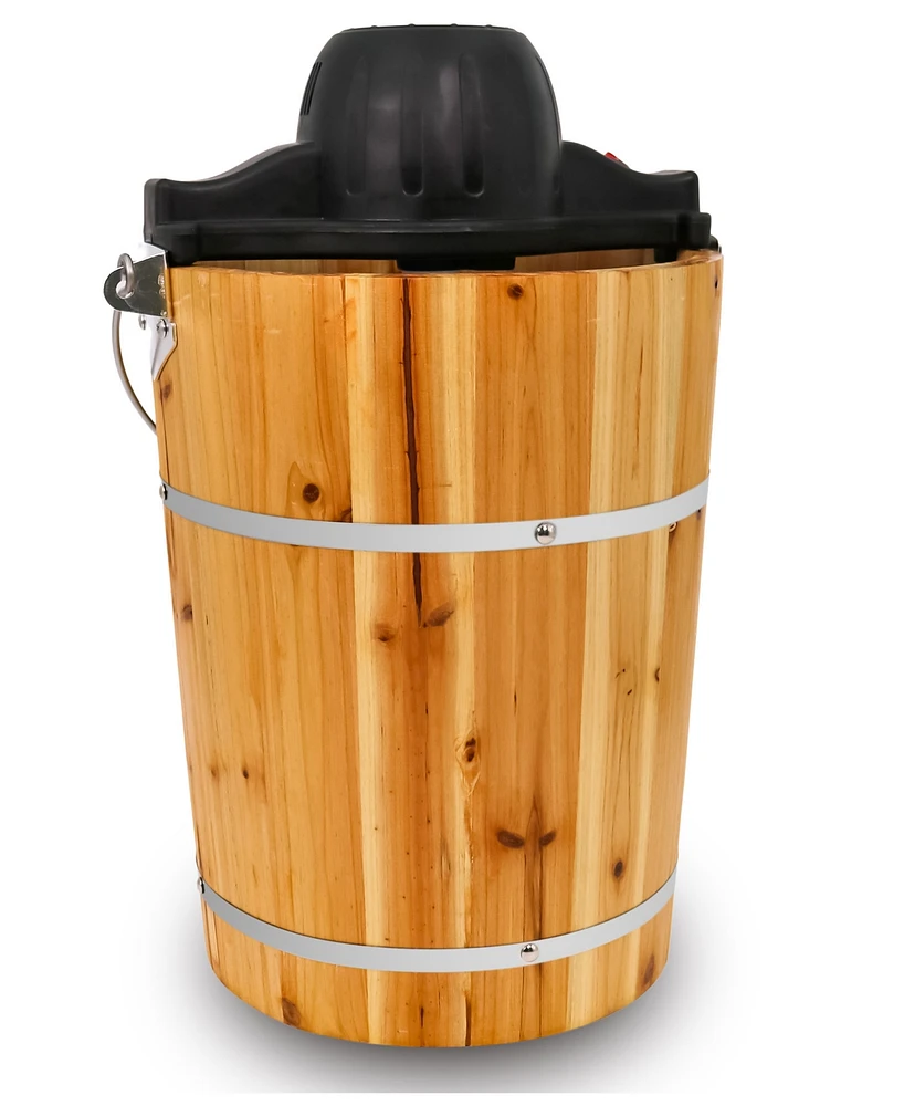 Elite Cuisine 6 Quart Old Fashioned Pine Bucket Electric/Manual Ice Cream Maker