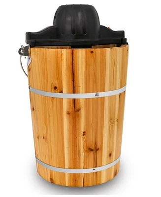 Elite Cuisine 6 Quart Old Fashioned Pine Bucket Electric/Manual Ice Cream Maker