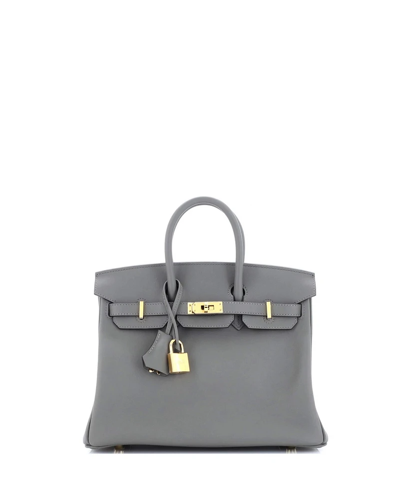 Pre-Owned HERMES Birkin 25 Handbag Grey Swift with Gold Hardware