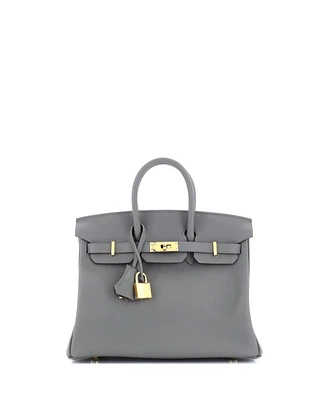 Pre-Owned HERMES Birkin 25 Handbag Grey Swift with Gold Hardware